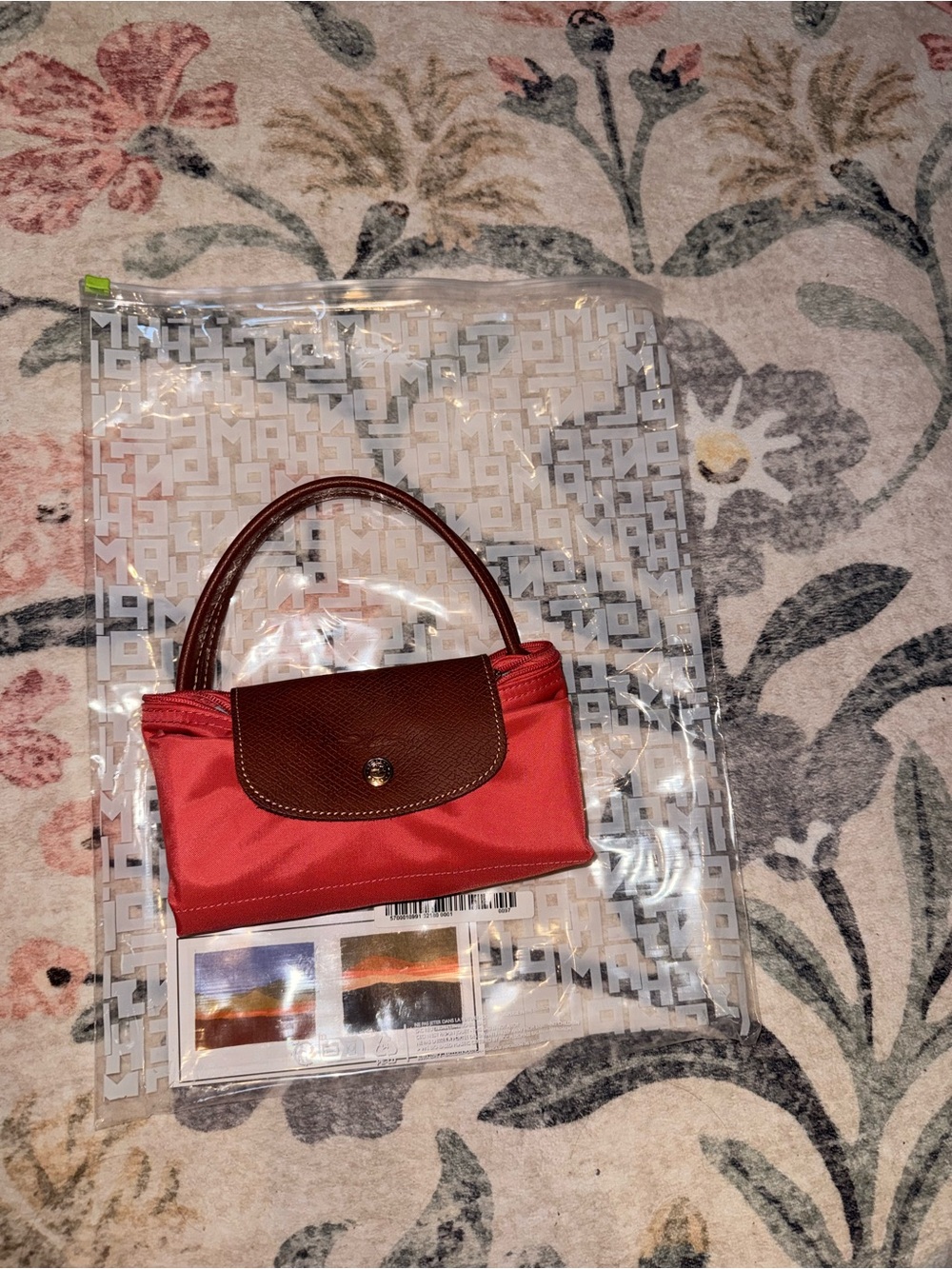 Longchamp Coral Nylon Tote with Brown Leather Trim - Picture 3 of 3